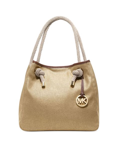 michael kors marina md grab bag canvas gold mocha|Michael Kors Marina Large Grab Bag Metallic Gold Handbag.